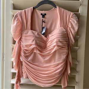 EXPRESS women’s sz M blush pink top 3/4 sleeve ruching. Removable cups BNWT